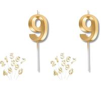 PARENCE - Bougies à Gâteau Chiffre Doré 9 - Bougie Numérique pour Anniversaire, Fête et Célébration - Idéal pour Décoration de Gâteau - Bougies de Qualité Premium, Longue Durée (Lot de 2)