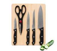 PARENCE. Ensemble de Cuisine 6 Pièces - 4 Couteaux + Ciseaux + Planche à Découper 29 x 20 cm - Set d’Ustensiles pour Découpe et Préparation des Aliments - 6 Pièces