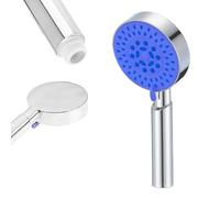 PARENCE. Pommeau de Douche 5 Jets - Douchette à Main Universelle 1/2" - 5 Modes de Jet Réglables - Buses Silicone Anticalcaire - Pomme de Douche Chromée Bleu Ø 10 cm