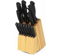 PARENCE.- Set de couteaux de cuisine 14 pièces avec bloc en bois - Lames en acier inoxydable revêtement noir