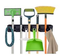 PARENCE.- Support Mural Porte-Balais et Outils - Râtelier de Rangement 5 Emplacements Automatiques + 6 Crochets Pliants | Organisateur Mural Garage