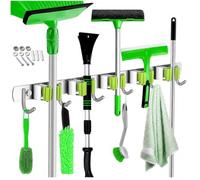 PARENCE. Support Mural pour Balais - 5 Emplacements et 6 Crochets - Porte Balais en Acier Inoxydable - Organisateur de Rangement pour Cuisine, Buanderie, Garage, Jardin - 60 cm