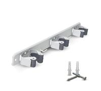 Parence.- Triple Support Mural à Visser pour Balais et Accessoires - Accroche Balai 3 Supports + 2 Crochets - 37cm)