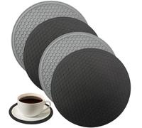PARFCO 4 Pièces Set de Table Rond, Résistant à la Chaleur sous-Plat Rond en Silicone, Diamètre 20 cm Set Table Rond, Gris Foncé, Convient aux Casseroles, Assiettes et Tasses Chaudes