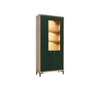 PARII Vaisselier 5 étages en bois vitrine avec LED 89x196 cm design contemporain Vert bouteille