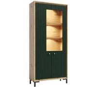 PARII Vaisselier 5 étages en bois vitrine avec LED 89x196 cm design contemporain Vert bouteille Vert bouteille
