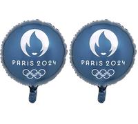PARIS 2024 CMP, CJO8009, Ballon Aluminium Bleu Gm 45 cm, Produit Officiel sous Licence, Décorations de fête, Gonfler avec une paille ou une pompe à ballon, Déco thème Sports, Anniversaire (Lot de 2)