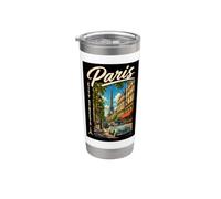 Paris City Streets Eiffel Tower Classic Car Travel Graphic Gobelet isotherme en acier inoxydable double paroi