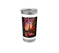 Paris City Streets Eiffel Tower Classic Car Travel Graphic Gobelet isotherme en acier inoxydable double paroi