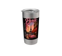 Paris City Streets Eiffel Tower Classic Car Travel Graphic Gobelet isotherme en acier inoxydable double paroi