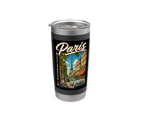 Paris City Streets Eiffel Tower Classic Car Travel Graphic Gobelet isotherme en acier inoxydable double paroi