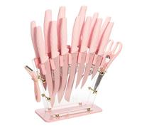 Paris Hilton Knife Block Set with Fan Style Clear Acrylic Knife Block, Premium Stainless Steel Couteau Blades with Nonstick Coating, Comfort Grip Handles, 16-Piece Set, Pink and Gold