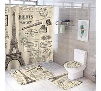 Paris Lot de 4 rideaux de douche et tapis antidérapants pour abattant WC et tapis de bain 4 pièces