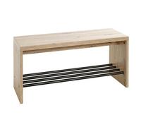 HAKU Banc à chaussures – Chêne clair et noir, MDF & métal, L80 × H40 × P30 cm, style moderne