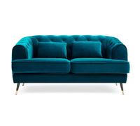 Menzzo Canapé 2 places Glams – Boudoir capitonné velours bleu canard L140 x P75 x H85 cm
