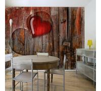 Paris Prix Cœurs sur Fond de Bois - Papier Peint 270x350