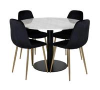 Paris prix Ensemble table à manger + 4 chaises - Blanc, noir et or