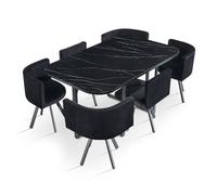 Paris Prix Ensemble Table à Manger & 6 Chaises en Velours Norway 150cm Noir