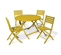 Ensemble repas de jardin rond en aluminium (4 places) - jaune moutarde