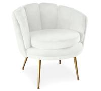 Paris Prix - Fauteuil Dabren - Velours, pieds métal doré - Blanc