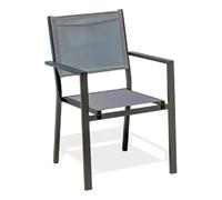 DCB Garden Fauteuil de jardin empilable Tolede – aluminium et textilène – gris anthracite