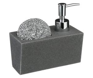 Paris Prix Five Simply Smart - Distributeur de Savon en Résine Porte Éponge 14cm Gris