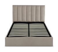 Menzzo Lit Coffre SONGE 140x190 cm Velours Taupe - Lit Double avec Sommier Relevable et Grand Espace de Rangement - Lit Design Moderne Chambre Adulte