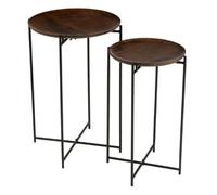 Paris prix lot de 2 tables d'appoint rondes en métal - Marron et noir