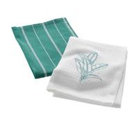 Paris Prix Lot de 2 Torchons Nid d'abeille Brodé Botanique 50x70cm Vert