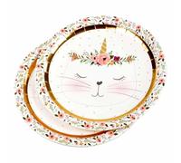 Paris Prix Lot de 6 Assiettes en Carton Boho Chat II 23cm Blanc