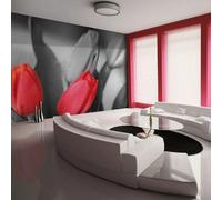 Paris Prix Papier Peint Tulipes Rouges sur Fond Noir & Blanc 193x250cm