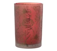 Paris prix Photophore verre mat fleurs - Ø12 x H18 cm - Rouge & or