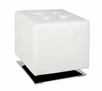 HAKU Tabouret carré Blanc – Tissu synthétique aspect cuir, structure chromée – L40×H42×P40 cm