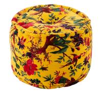 Paris prix Pouf rond velours motifs oiseaux - Jaune