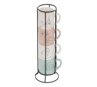 Paris Prix Secret de Gourmet - Lot de 4 Mugs sur Rack Visage 12cl Multicolore