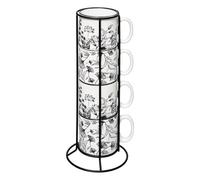 Paris Prix Secret de Gourmet - Lot de 4 Mugs sur Rack White Floral 24 lanc