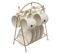 Paris Prix Secret de Gourmet - Lot de 4 Tasses & Soucoupes sur Rack The Floral 26cm Blanc