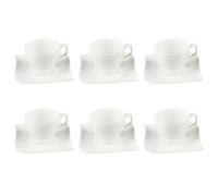 Paris Prix Secret de Gourmet - Lot de 6 Tasses à Café & Soucoupe Vague 12cm Blanc