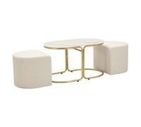 Paris Prix Table Basse avec 2 Poufs Relax 79cm Blanc & Or