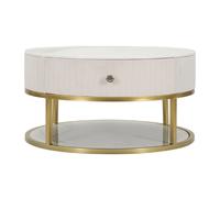 Paris prix table basse ronde effet marbre - Crème et or
