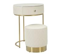 Paris prix Table de chevet avec pouf - Blanc et or