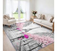 Paris Tour Eiffel Lavable en Machine 160 x 230 cm Tapis | Français Romantique Dessiné à La Main Impressionnisme Tapis Antidérapant pour Salon Salle à Manger Chambre Cuisine Entrée