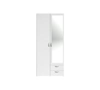 Parisot Armoire Daily 2 - Décor Blanc - 2 Portes battantes + 1 Miroir + 2 tiroirs - L 81 x H 185 x P 51 cm - PARISOT