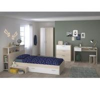 PARISOT Chambre enfant complète : Tête de lit, lit, commode, armoire, bureau -Reproduction acacia clair et blanc