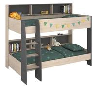 PARISOT Lits superposés enfant - Décor Chêne Jackson et Gris Ombre - Sommiers inclus - 2 x 90 x 200 cm - JIM