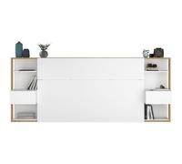 PARISOT Tête de Lit avec étagères + chevets intégrés - Décor blanc et chêne - L 255 x P 36 x H 103 cm - WHITE