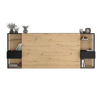 PARISOT Tête de Lit avec étagères + chevets intégrés - Décor chêne et noir - L 255 x P 36 x H 103 cm - WHITE