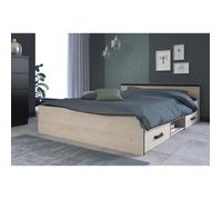 Vente-unique - Lit avec rangements 140 x 190 cm - 2 tiroirs et 1 Niche - Coloris : Naturel - Pablo