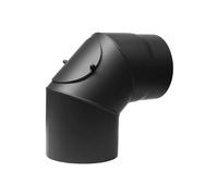 PARKANEX Tuyau de poêle coudé à 90° avec ouverture de nettoyage Ø 130 mm En acier de 2 mm Pour poêle à bois, cheminée Noir