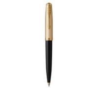 PARKER 51 Deluxe Bille, Corps Résine Noire + Capuchon plaqué or, Recharge noire pointe moyenne, Coffret cadeau Noir G